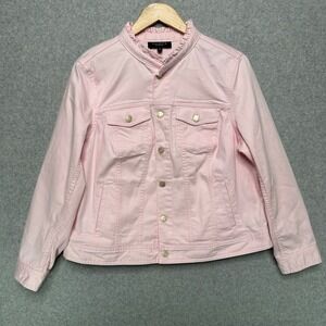 Talbots Pink Ruffle Collar Denim Jacket Womens 1XP Plus Petite NWT Stretch